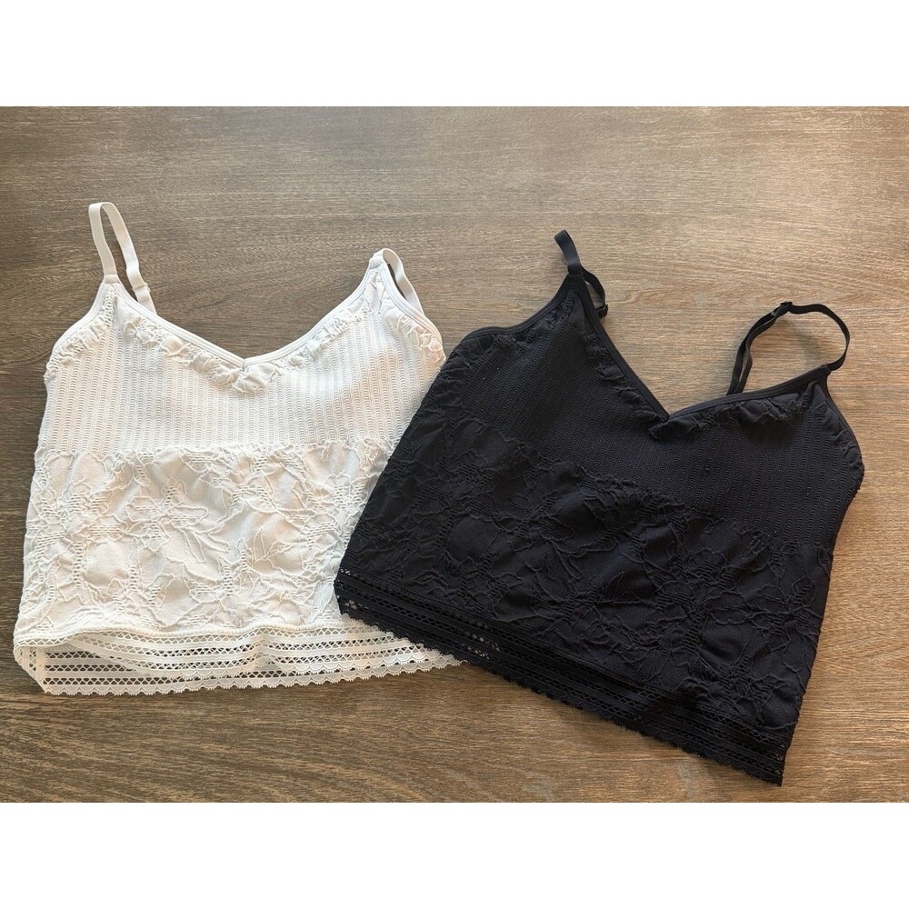 Lot 2 Aerie Superchill Womens M Cropped Lace Tank Cami Bra Layered Y2K Tops